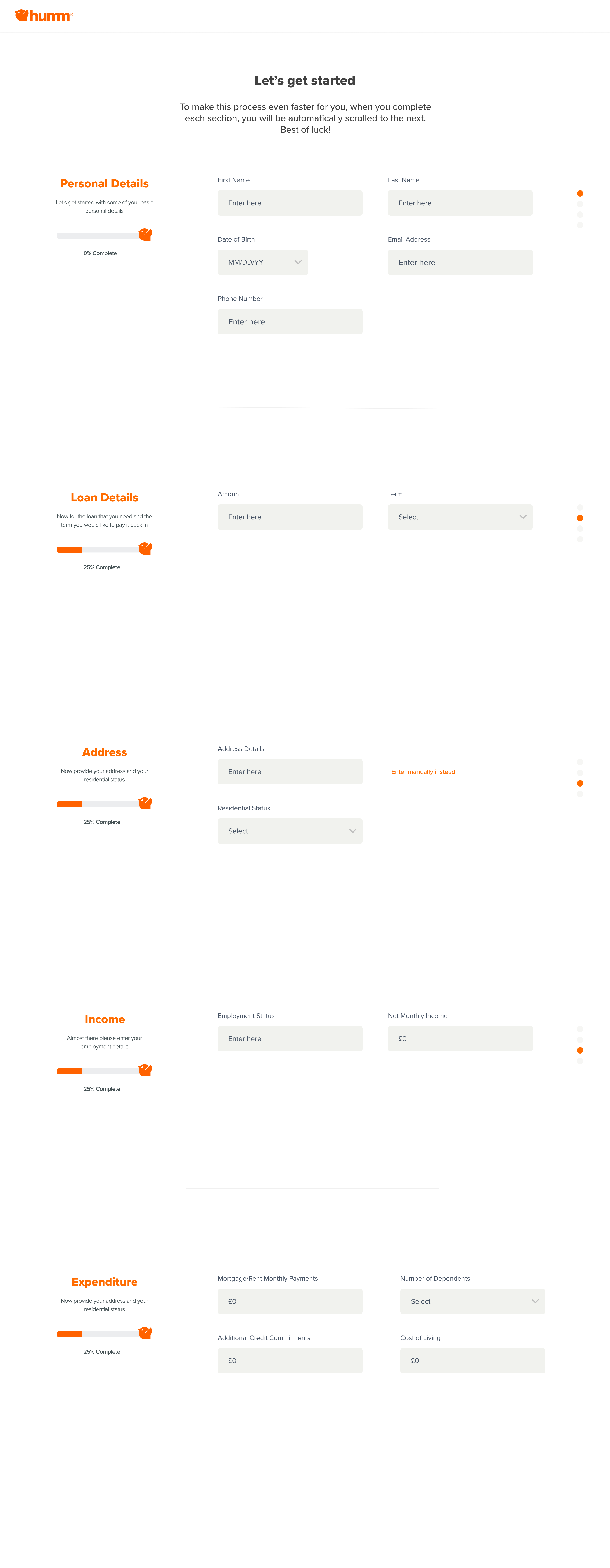 Humm final onboarding and application screens — screen 2