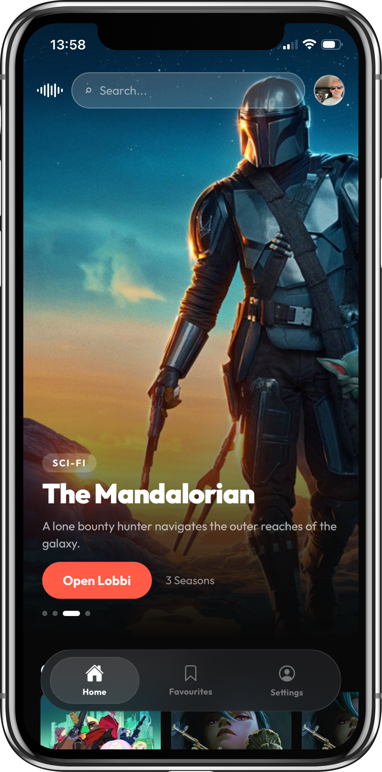 Lobbi on iOS — home discovery, content rows and the compact Lobbi Room with Timeline and comment feed. — screen 2