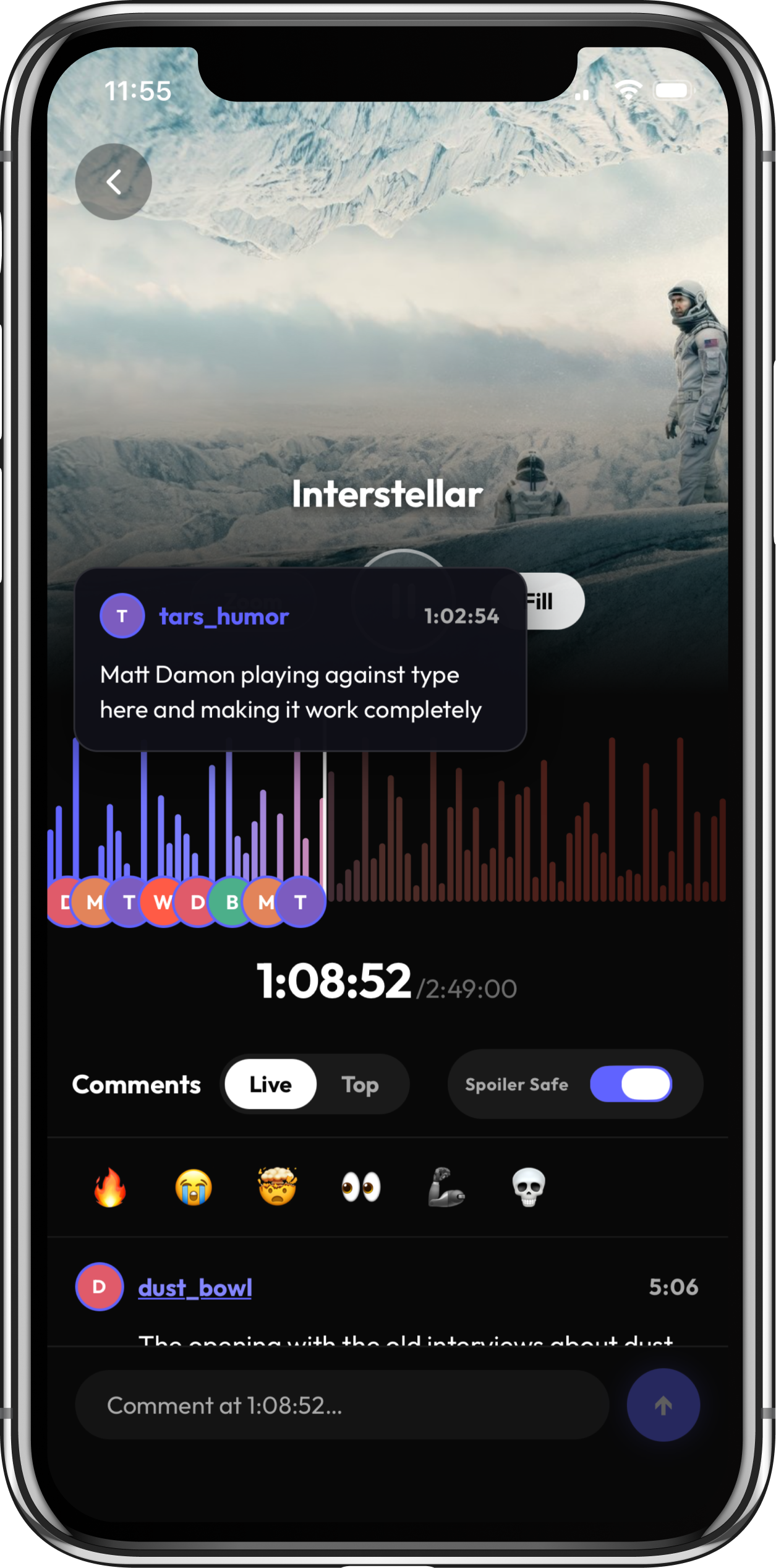 Lobbi on iOS — home discovery, content rows and the compact Lobbi Room with Timeline and comment feed. — screen 3
