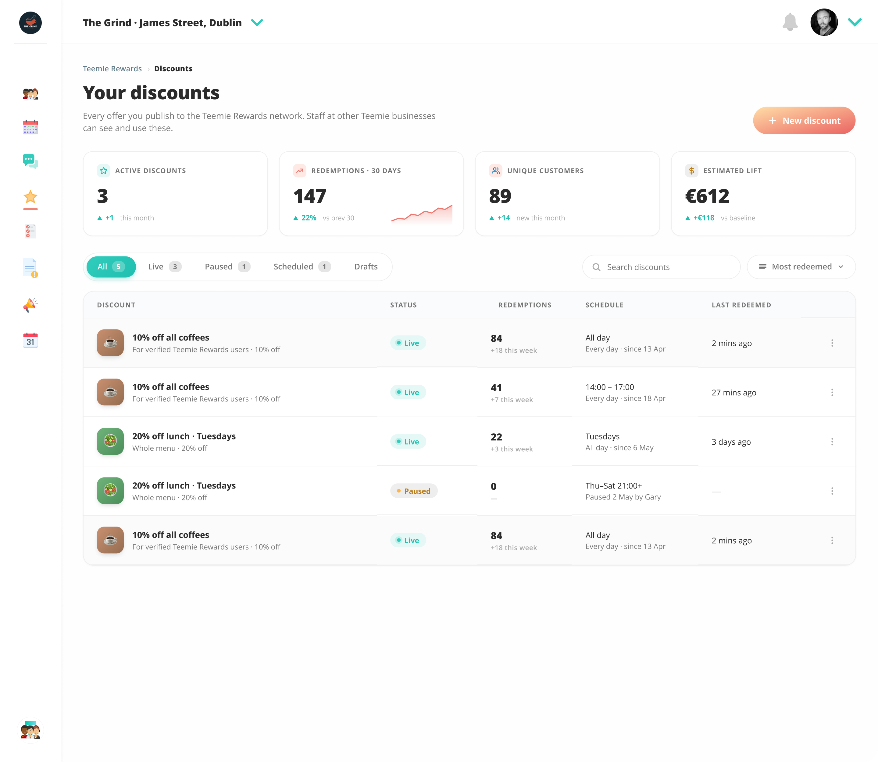 &ldquo;The real Teemie Rewards card materialising in Apple Wallet. Teal gradient, brand mark, holder name 'Sarah Mitchell · The Grind' &mdash; the moment the staff member experiences the network.&rdquo;