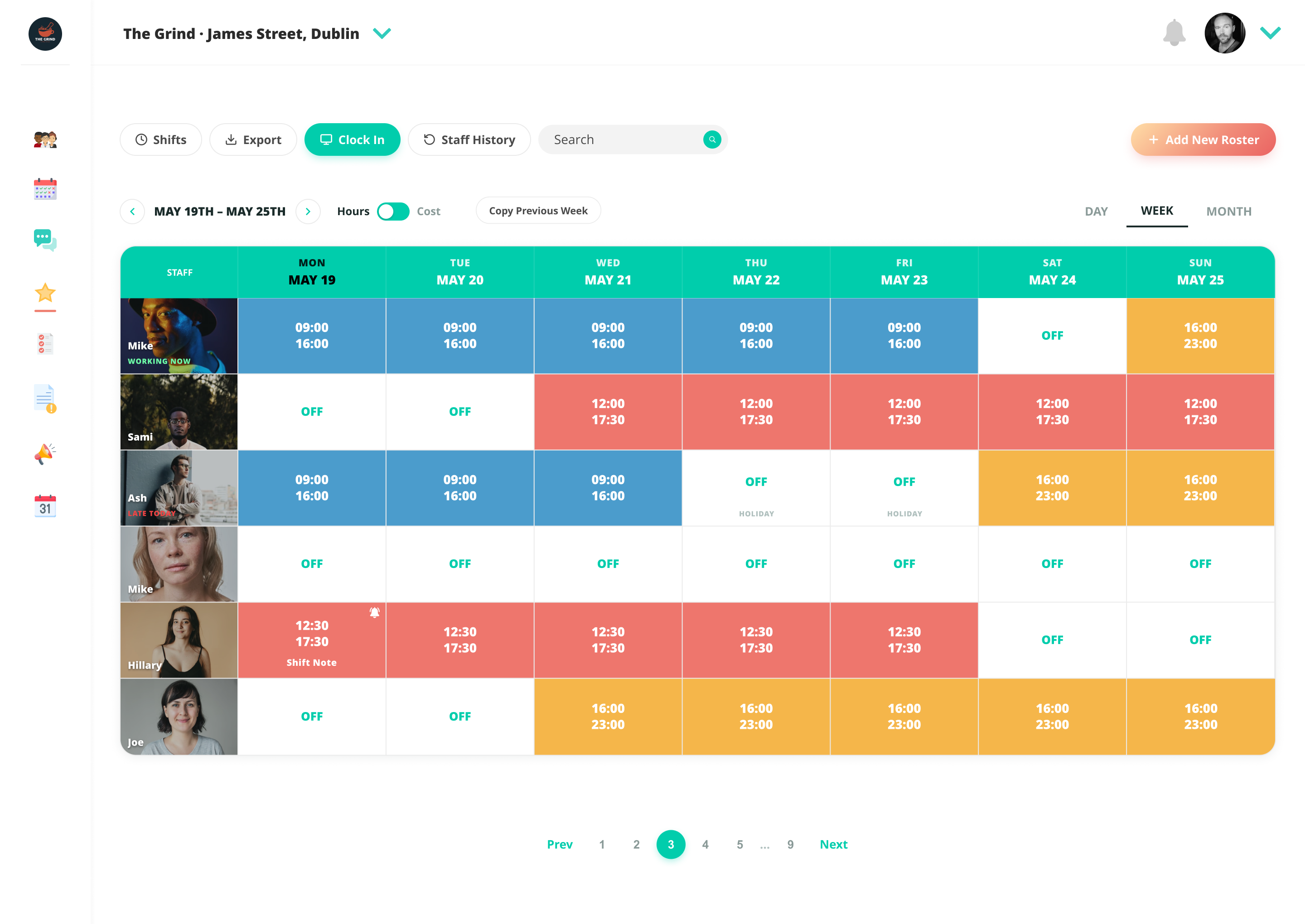 Teemie — Roster main hours view
