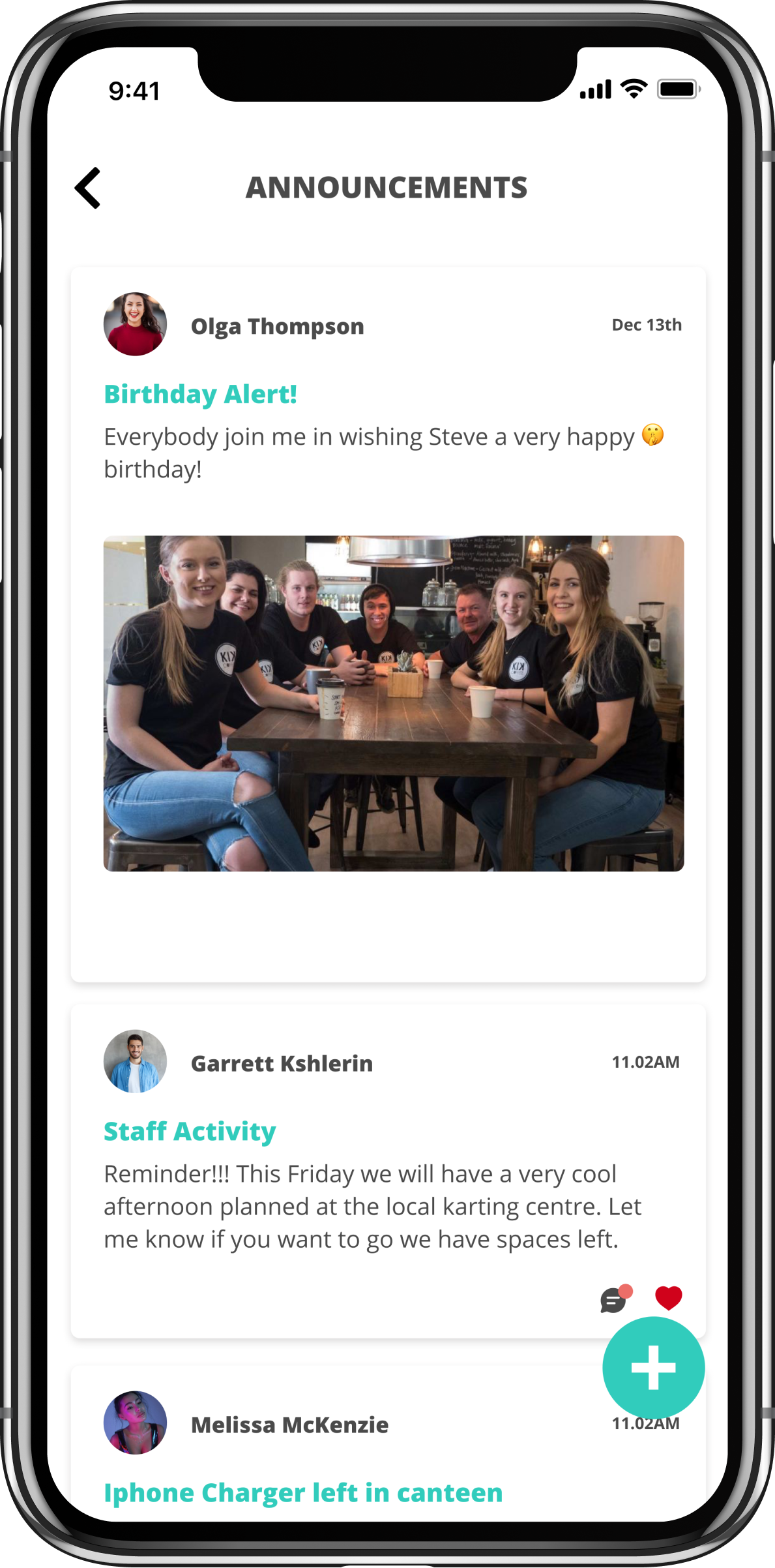 Staff mobile app — home, roster, clock-in, tasks, messages and settings built for 30-second shop-floor use. — screen 1
