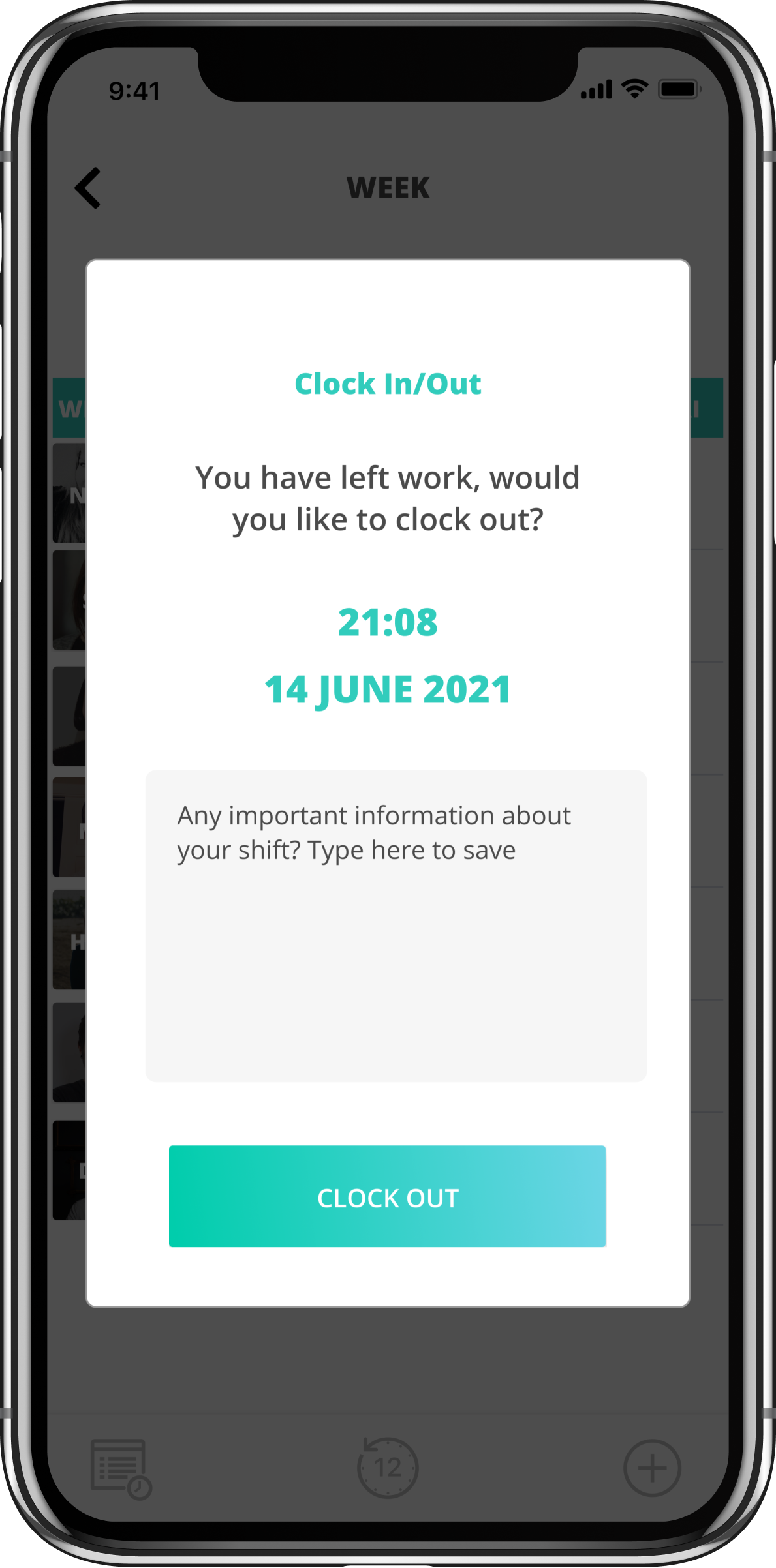 Staff mobile app — home, roster, clock-in, tasks, messages and settings built for 30-second shop-floor use. — screen 2