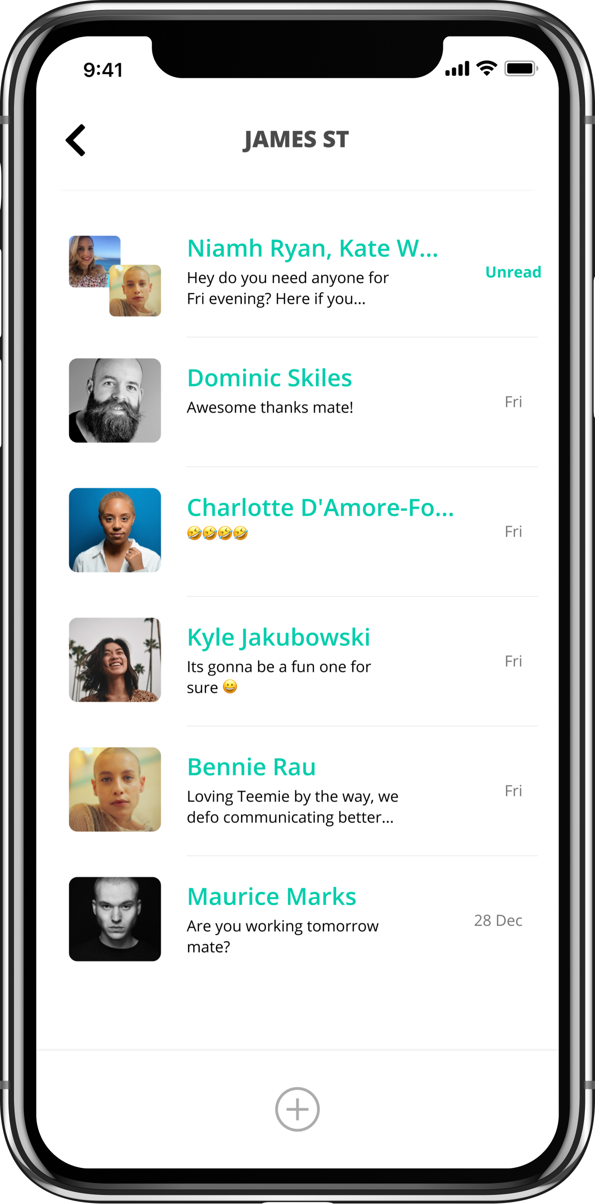 Staff mobile app — home, roster, clock-in, tasks, messages and settings built for 30-second shop-floor use. — screen 4