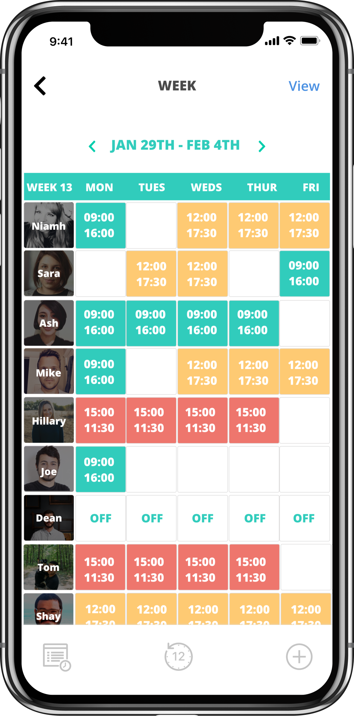 Staff mobile app — home, roster, clock-in, tasks, messages and settings built for 30-second shop-floor use. — screen 6