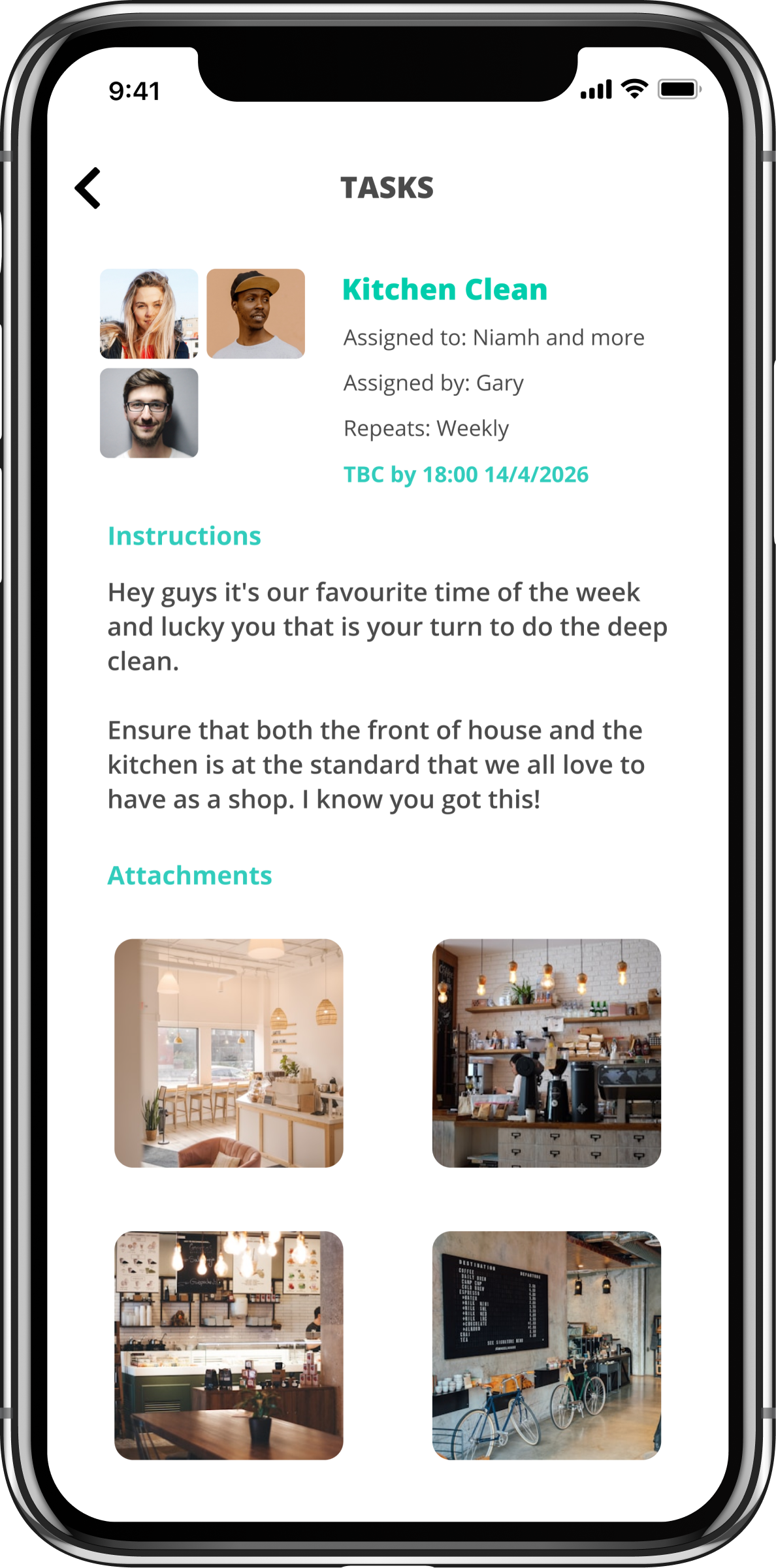 Staff mobile app — home, roster, clock-in, tasks, messages and settings built for 30-second shop-floor use. — screen 8