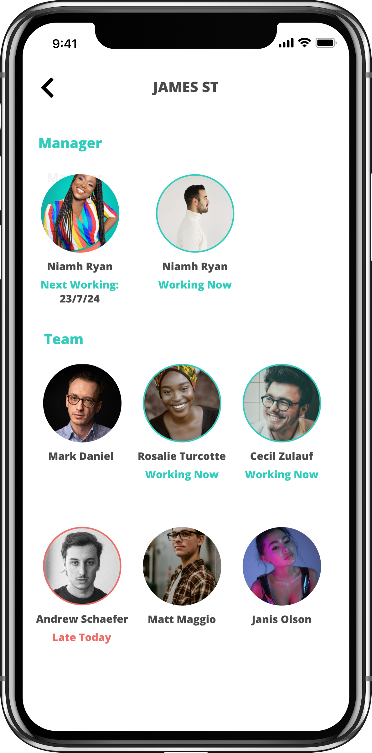 Staff mobile app — home, roster, clock-in, tasks, messages and settings built for 30-second shop-floor use. — screen 9